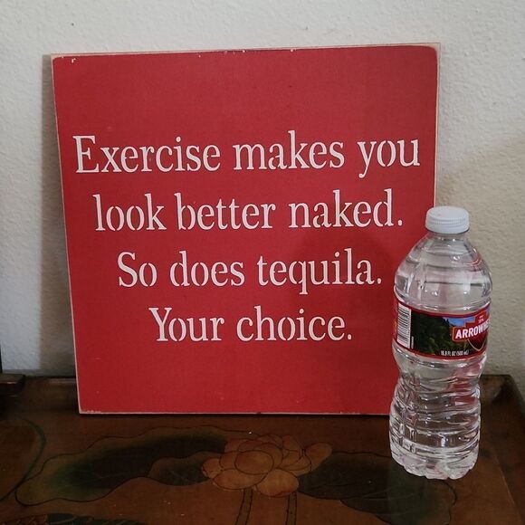 Fun Wooden Sign Exercise Tequila 12" x 12" - Picture 3 of 3